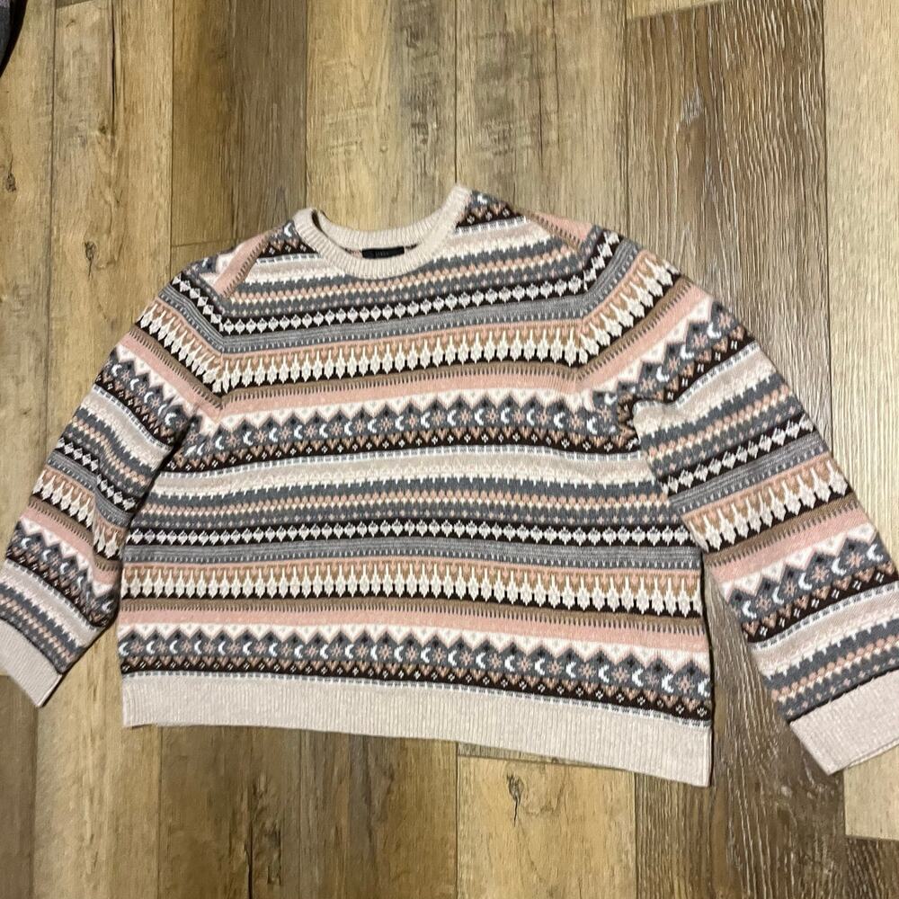 J. Crew Factory Multicolor Patterned Crew Neck Sw… - image 3